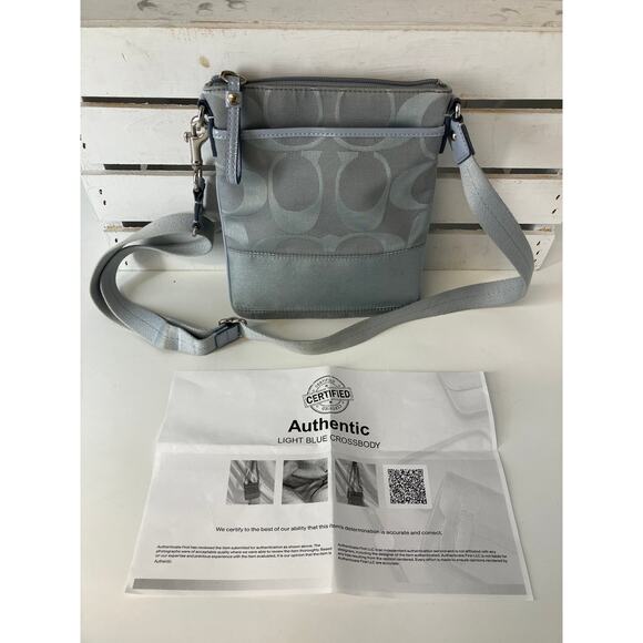 COACH GRAY CANVAS LEATHER TRIM SIGNATURE SMALL CROSSBODY BAG - Picture 1 of 13
